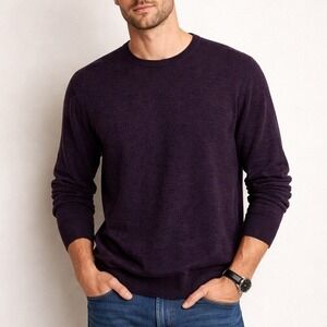 Metropolitan View Mens Purple 100% Cashmere Crewneck Sweater Large Hole Flaw
